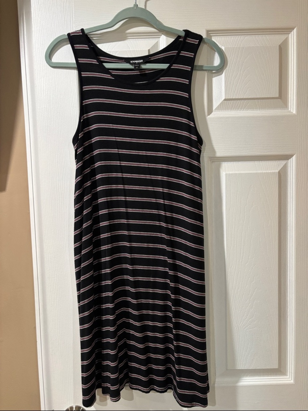 Express Black Midi Tank Dress with Pink and White Stripes